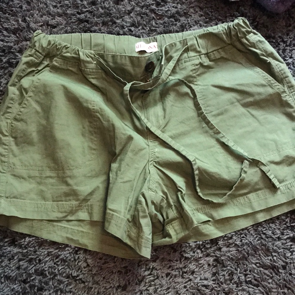 Army green paperbag shorts